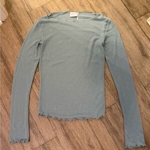 Urban Outfitters Ribbed Long Sleeve Top - Light Blue